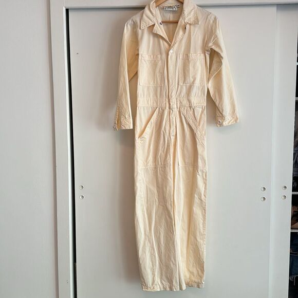 Big Bud Press Everyday Jumpsuit Cotton Twill Light Yellow Long Sleeve Utility XS - Picture 1 of 6
